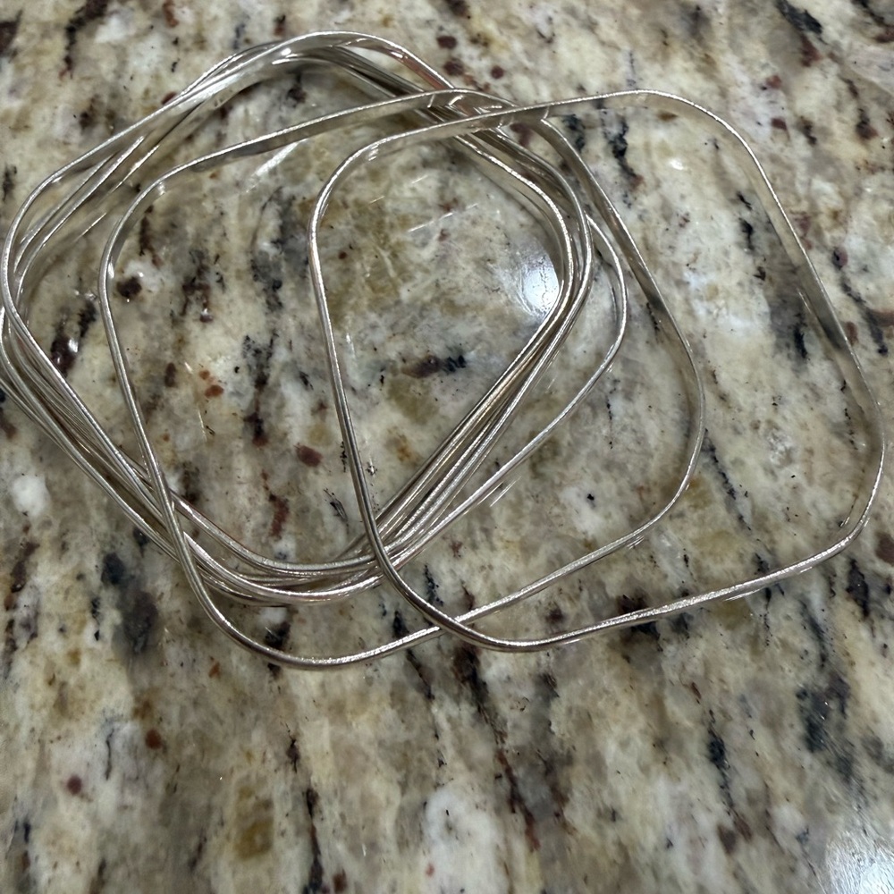 Set of Seven Solid Silver Rectangular 925 Silver Bangles.